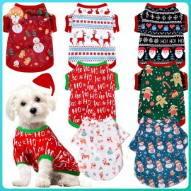 Christmas Dog Clothes Pet Dog Cat Christmas Cartoon Shirt Puppy Vest Christmas Shirt Chihuahua Poodle Plush Dog Clothes