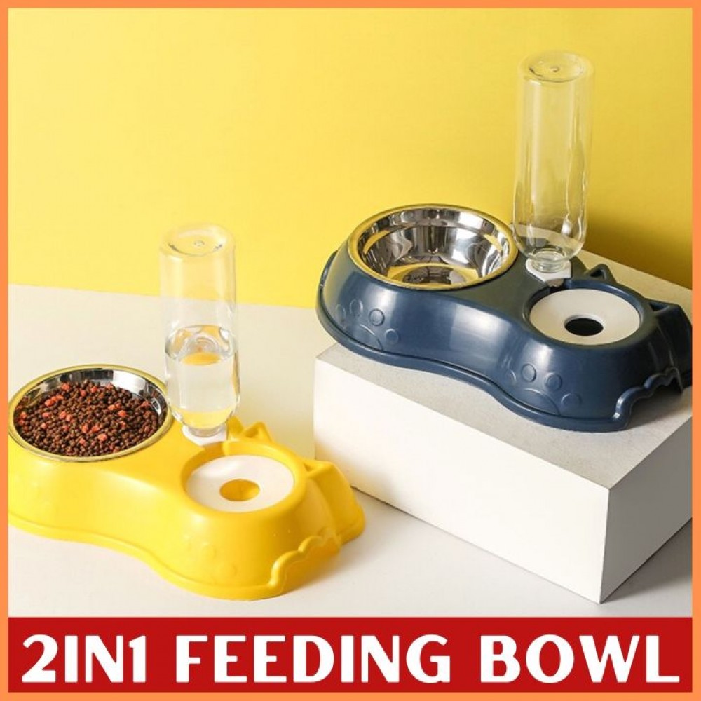 2in1 Feeding Bowl For Pet Dog Cat with Water Bottle and Tin Plate For Food Feeder